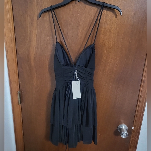 Backless Crisscross Lace Up Mesh Layered Mini Party Dress - Picture 5 of 6